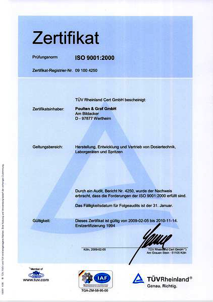 FORTUNA产品符合ISO 9001:2008 国际认证